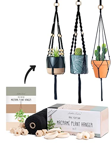 Macrame Kit-Black Edition-Makes 3 Macrame Plant Hangers with Easy to Follow Instructions for Adult...