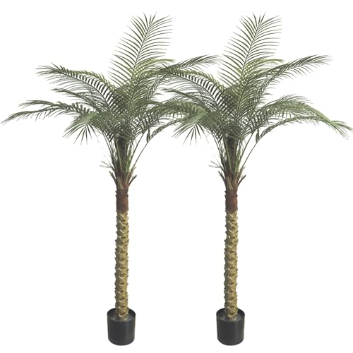 2-Pack 5.8ft Tall Artificial Palm Trees for Outdoors - Large Phoenix Palm, UV-Resistant, Large Fake...