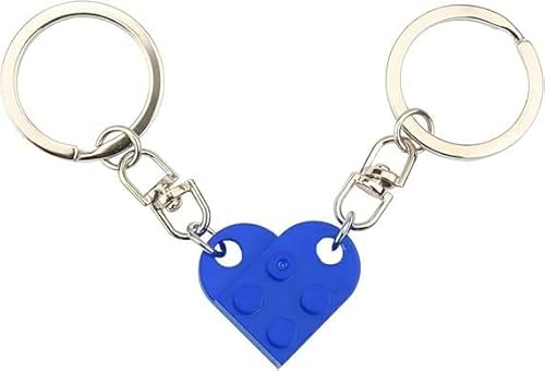 Hopzab Unisex Blue Heart Brick Keychains Set Matching Couples Keyrings Heart-Shaped Decorations Sweet Gift For Couples Lovers Ideal For Anniversary Valentine's Day(Blue)