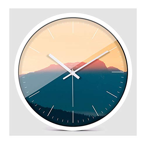 ZFHTAO Relojes de Pared Que Funcionan con Pilas, Cuarzo Que No Hace Tictac, Mde Metal Redondo Blanco de 12 Pulgadas, Decoración Del Amanecer, Dormitorio, Sala de Estar, Decoración Moderna para el Hoga Cover