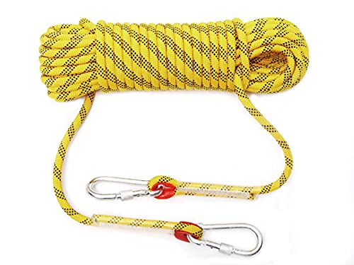 QHY Corde D’Escalade en Rappel Auxiliaire en Polyester/Nylon 10mm avec Mousqueton À Verrouillage Corde De Survie À Usages Multiples Et Ultra-résistante (Color : Yellow, Size : 50m*10mm)