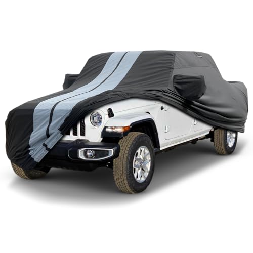 Image of Coverland Custom Car Cover Waterproof All Weather for 2020-2026 Jeep Gladiator Crew Cab, 5.5 ft. Short Bed, Weatherproof Car Covers for Automobiles Protection, Full Exterior Covers, Stripe(Black /Gray)