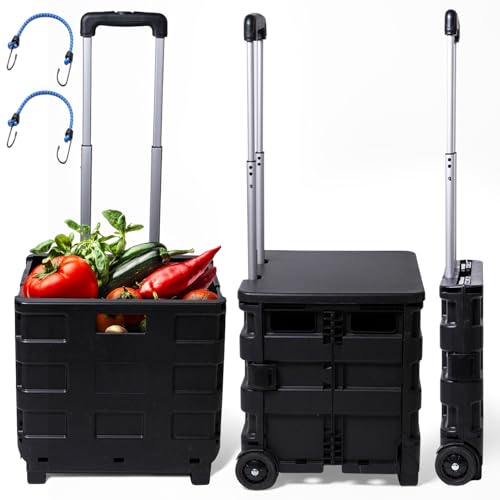 INDILUC Carro Plegable con Ruedas – Carro Compra hasta 25kg – Diseño Ergonómico y Compacto – Estructura Reforzada – Gomas de Sujeción - Fácil de Guardar y Duradero