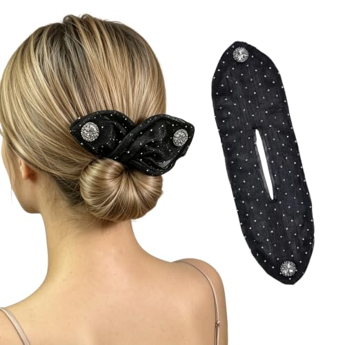 QUUPY 1 Pc Black Rhinestone Deft Bun Maker