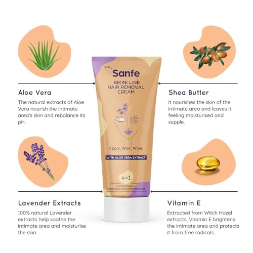 Image of Sanfe Hair Removal Gel- 100ml with Aloe Vera & Coconut Extracts (Hair removal Cream 100 gm)