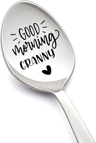 YALLNASL Good Morning Cuchara para abuelita, acero inoxidable, 19.8cmde largo x 3.3cmW, 1 pieza, estilo personalizado, cuchara para café y café