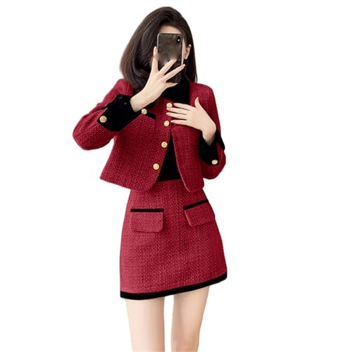 Jupe taille haute et veste en tweed femme ensemble chic anti-froissage
