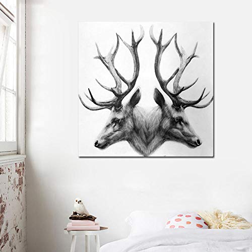 Animal Nórdico Impresión Animal, Lienzo Pintura Blanco Y Negro Fotos De Ciervos, para Sala De Estar Decoración De La Pared Impresiones Sin Marco 50X50 Cm thumbnail