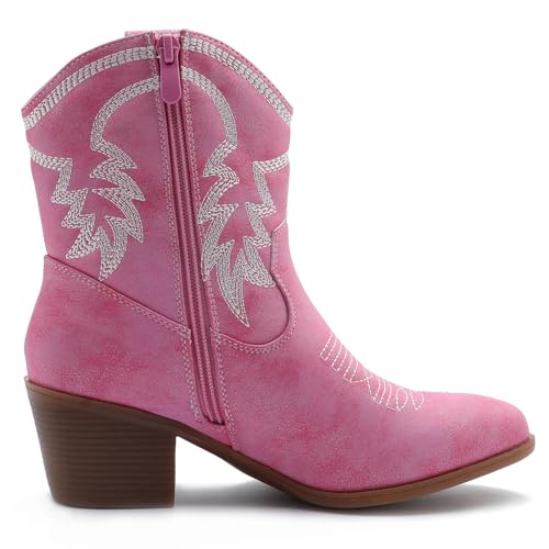 Image of GLOBALWIN Women's Cowgirl Boots Ankle Brown Cowboy Boots With Embroidered Stitching Low Heel Comfortable Western Boots For Country Outfits