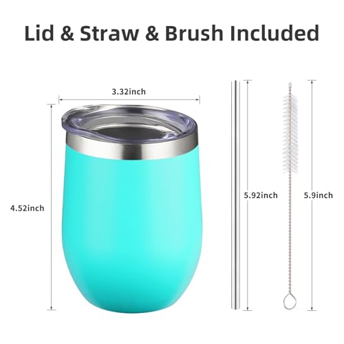 Image of 12 oz Insulated Wine Tumbler with Lid and Straw,Stainless Steel Stemless Wine Tumbler Glasses Double Wall Vacuum Wine Cups Tumbler Bulk for Coffee,Champaign,Office(Mint Green,4)