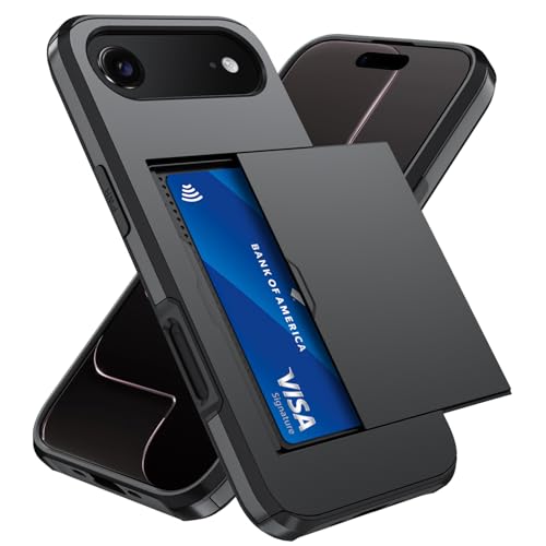 Qinmay Compatible with iPhone 17 Air Case Wallet Built-in Card Holder Heavy Duty Protective Dual Layer Shockproof Hidden Card Slot Slim Wallet Phone Cover for iPhone 17 AirBlack
