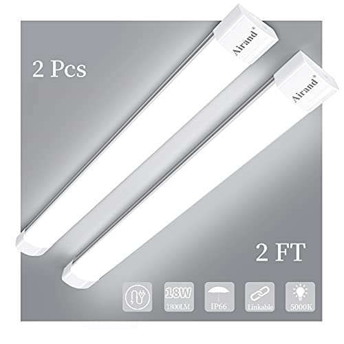 Led Shop Light 2 Pack 2FT 18W 5000K Utility Led Garage Lights IP66 Waterproof Airand Led Under Cabinet Lighting LED Cube Light for Garage, Workbench,Closet,Shop,Hallway