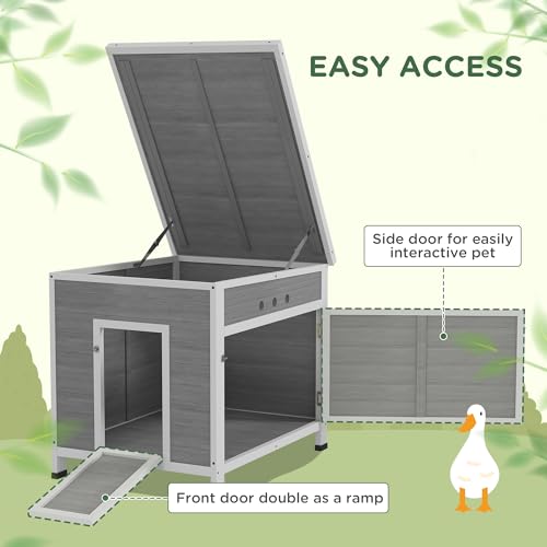Image of PawHut Duck Coop, Wooden Chicken House Rabbit Hutch with Openable Roof, Removable Floor, Double Doors, Ramp, Duck House for 2-4 Chickens, Geese, 25 inch x 32 inch x 30 inch