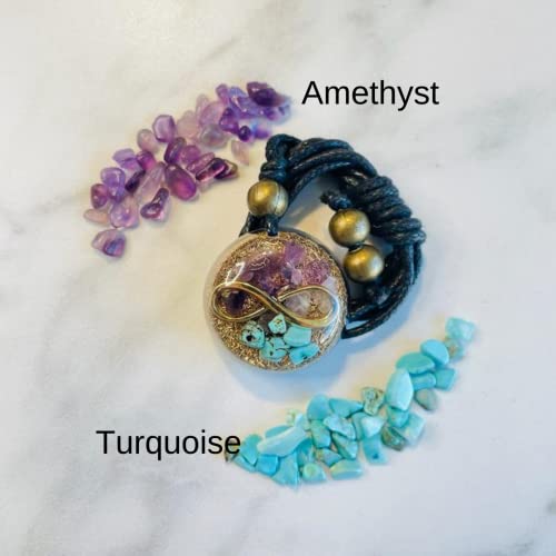 Orgone Necklace, Infinite Protection, Healing Crystals, Stone- Turquoise, Amethyst - Sbb Coil – Pendant Orgonite, Boy, Girl, Children, Yoga, Amulet Handmade, Arte Orgones #TOP2