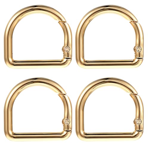 Ymapinc 4Pcs D Ring Spring Key Hooks Gold Metal Keyring Clip 1.18 Inch Spring Ring Buckles Clasp for Belt Backpack Bag Handbag Purse Strap Small Keychain Clip Spring Key Hooks