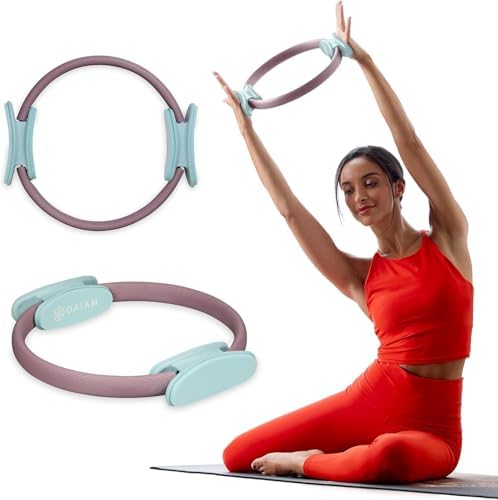 Gaiam Pilates Ring Fitness Circle – Lightweight & Durable Foam Padded Handles, Flexible Resistance Exercise Equipment for Toning Arms, Thighs/Legs & Core