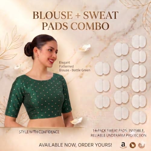 Image of Studio Shringaar Women Cotton Silk Silky Brocade Readymade Elbow Length Sleeves Saree Blouse Choli