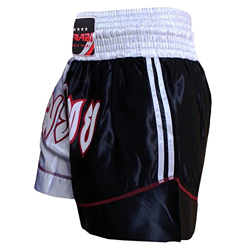 Farabi Sports Muay Thai Shorts Kickboxing Shorts Mma Boxing Training Shorts (White/Black, Large) #TOP4