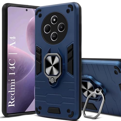 Image of AIBEX Armor Back Cover Compatible for Poco M7 5G / Redmi 14C 5G / Redmi A4 5G / Poco C75 5G| Rugged Shockproof Case with Ring Holder & Kickstand | Military-Grade Protection | Magnetic Car Mount