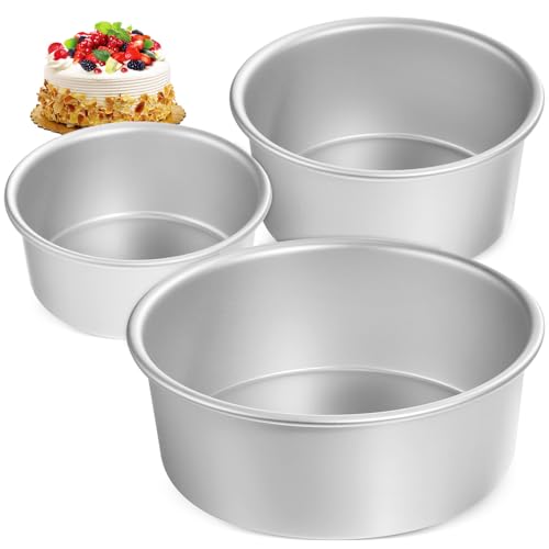 SHINEOFI Juego de 3 Moldes Redondos para Pasteles en Aluminio Fondo Sólido Tamaños 10 CM 15 CM y 20 CM Antiadherentes para Hornear Tartas de Queso y Postres Caseros
