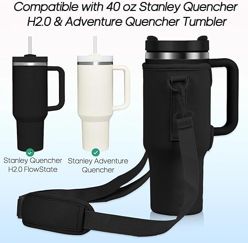 Image of MTROYALDIA Water Bottle Carrier Bag with Pouch Compatible with 40oz Tumbler with Handle, Water Bottle Pouch for Quencher H2.0 Flow State, 40 oz Tumbler (Black)