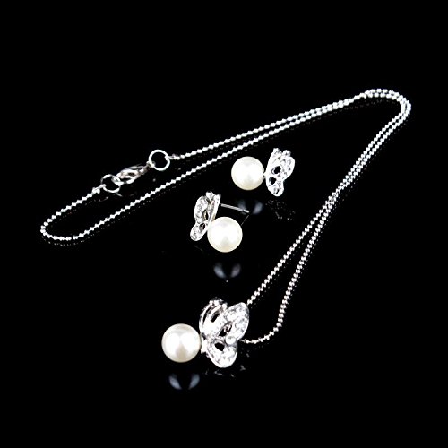 Fashion Rhinestone Butterfly Imitated Pearl Earrings and Necklace Jewelry Set