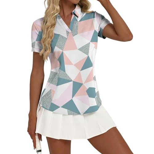 Rapbin Womens Polo Shirt Golf Shirts Women Collared Shirts Short Sleeve Tee V Neck Tops Pink Floral X-Large