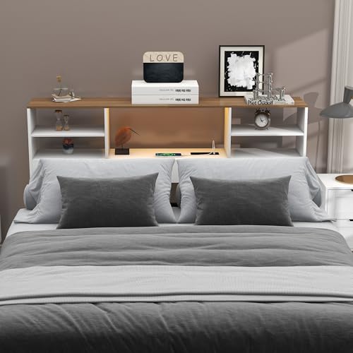 TaoHFE Headboard Queen Size with Charging Function,Wooden Queens Headboard with Storage,Modern Farmhouse Queen headboard only for Bedroom with 2 Outlets and 2 USB Ports — view 6