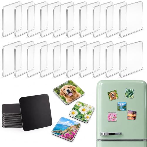 Image of DIY Fridge Magnet Kit 20 PCS, Clear Acrylic Photo Adhesive Backing (Square)
