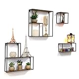 Picture of allgala 4-PC Set Wall Mount Creativity Black Metal Frame Wood Finish Floating Shelves