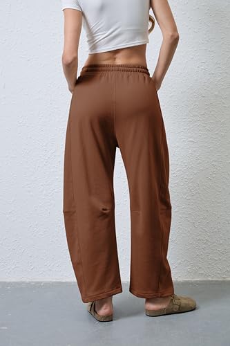 Hongsui Women's Barrel Leg Pants Elasticated Waistband Soft Wide Leg Pants with Pockets Casual Sweatpants3
