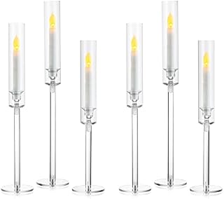 NUPTIO Hurricane Candle Holder Clear: 6 Pieces Candlestick Candle Holders, Acrylic Taper Candle Stick Candle Stands Cylinder Wedding Party Table Centrepiece Dining Room Christmas Fireplace Gift