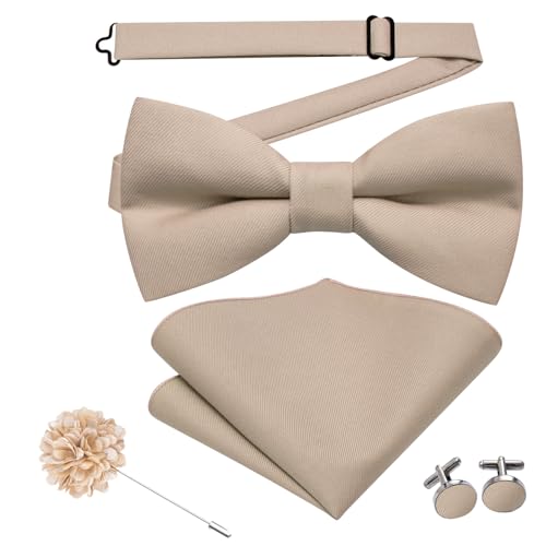 Image of Hi-Tie Bow Ties for Men Pre-Tied Pocket Square with Cufflinks Mens Bowtie Sets for Wedding Formal Party