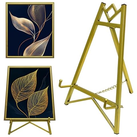 JIANZHUO Metal Easel Plate Stands for Display,Picture Easels for Display Mirror Easel Stand,Table Top Picture Frame Holder Stand(Gold) Cover