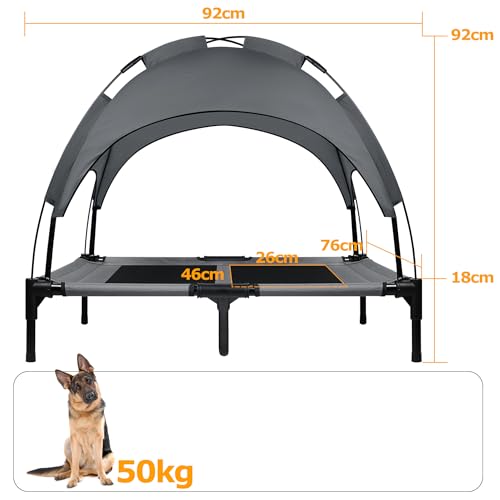 ACXIN Hundebett mit Baldachin, Hundeliege Katzenbett Outdoor Haustierbett Hundesofa Schlafplatz mit Erhöhtes, Atmungsaktiv und Taftstoff bis 50 kg (L, 92x76x92 cm)
