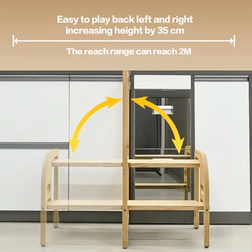 Escalera de cocina de madera de pie y taburete plegable de 2 peldaños para baño 5