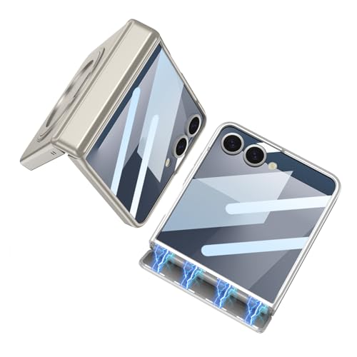 Image of for Samsung Galaxy Z Flip 7 Case with 360 Bracket Ring Holder Magnetic Hinge Protection & Built-in Front Screen Protector, Slim Texture Shockproof Case.(Black)
