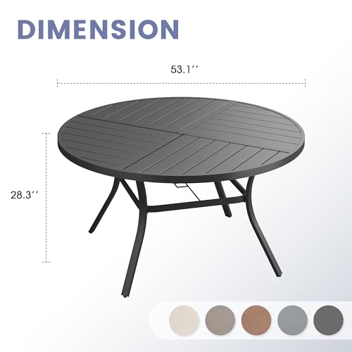 Image of VICLLAX 53 inch Round Outdoor Table, Patio Dining Table for 8 with Umbrella Hole for Garden Lawn Deck Backyard, Black