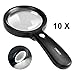 Magnifying Glass with Light, 10X Handheld Large Magnifying Glass 12 LED Illuminated Lighted Magnifier for Macular Degeneration, Seniors Reading, Soldering, Inspection, Coins, Jewelry, Exploring
