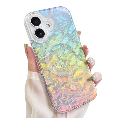 Image of AIGOMARA Cute Case for iPhone 17 Case for Women Girls [ Compatible with Magsafe ] Glitter Pearl Aesthetic Rainbow Magnetic Protective Phone Cover, Fluorescent Iridescent Shell Pattern