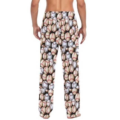 Men's Baseball Balls Pattern Pajama Pants with Pockets - Straight Fit Cotton Sleep Bottoms for Lounge & Nightwear#463