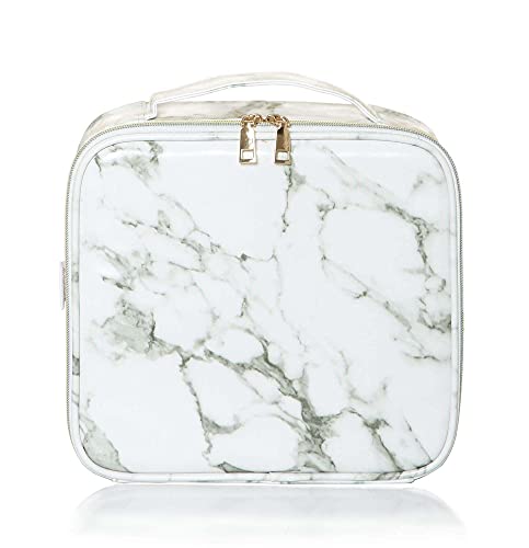 ZOOX Makeup Organizer Bag for Cosmetics and Brushes, Sturdy Frame w/Adjustable Impact-Absorbent Foam Divider Compartments, Travel Ready (Marble)