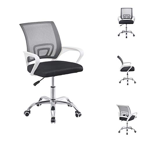 OFCASA Svart datorskrivbordsstol med vita armar höjdjusterbar vadderad kontorsstol på hjul exekutiv ergonomisk nät svängbar stol för skrivbord hemmakontor