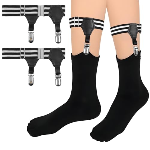 Yuanchu Sockenhalter Herren, 1 Paar Uniform Socken Strumpfbänder Einstellbar 2 Clips Strumpfband Rutschfeste Socken Hosenträger Strumpf Garter Strumpfhalter Clips Verstellbare Sockenriemen Gestreift