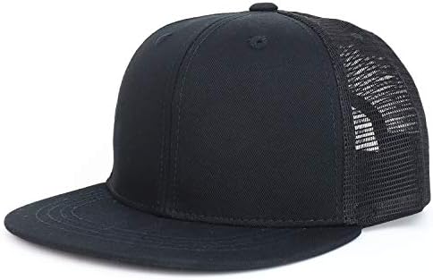 Youth Stylish Flat Bill Structured Mesh Back Snapback Trucker Cap - Black Black