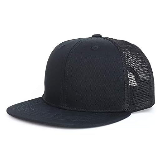 Youth Stylish Flat Bill Structured Mesh Back Snapback Trucker Cap - Black Black