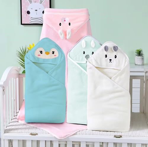 Image of Masks by Kay Kay 4 Pack Fleece Baby Towels with 4 Matching Wash Cloths, Newborn Bath Set, Baby Bath Essentials, Hooded Baby Towels, Baby Robe, Baby Beach Towel