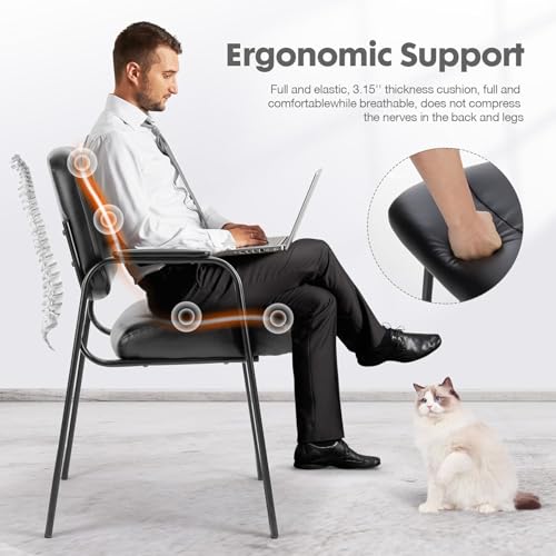 OLIXIS Office Waiting Room Chairs Set of 4, Leather Desk Reception Guest Stationary Side Chair with Padded Arms for Home Conference Lobby Medical Clinic