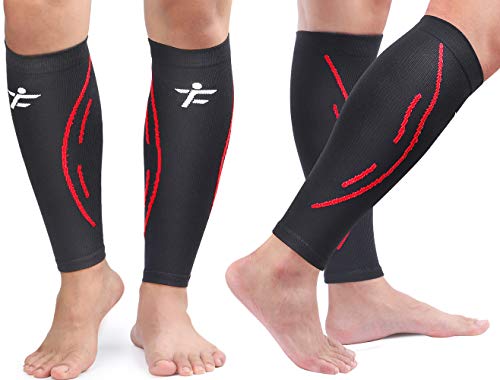 Calf Compression Sleeves, 2 Pairs for Men & Women, TOFLY Premium Quality Footless Leg Compression Socks Support for Sports, Running, Cycling, Travel, Calf Pain Relief, Swelling, Shin Splint, Black S