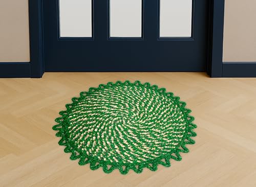 Image of Cotton Doormat for Home |Handmade Cotton Doormat | Quick Dry, Washable Door Mat for Home, Bathroom & Bedroom (51x51 cm, Green-C-B)